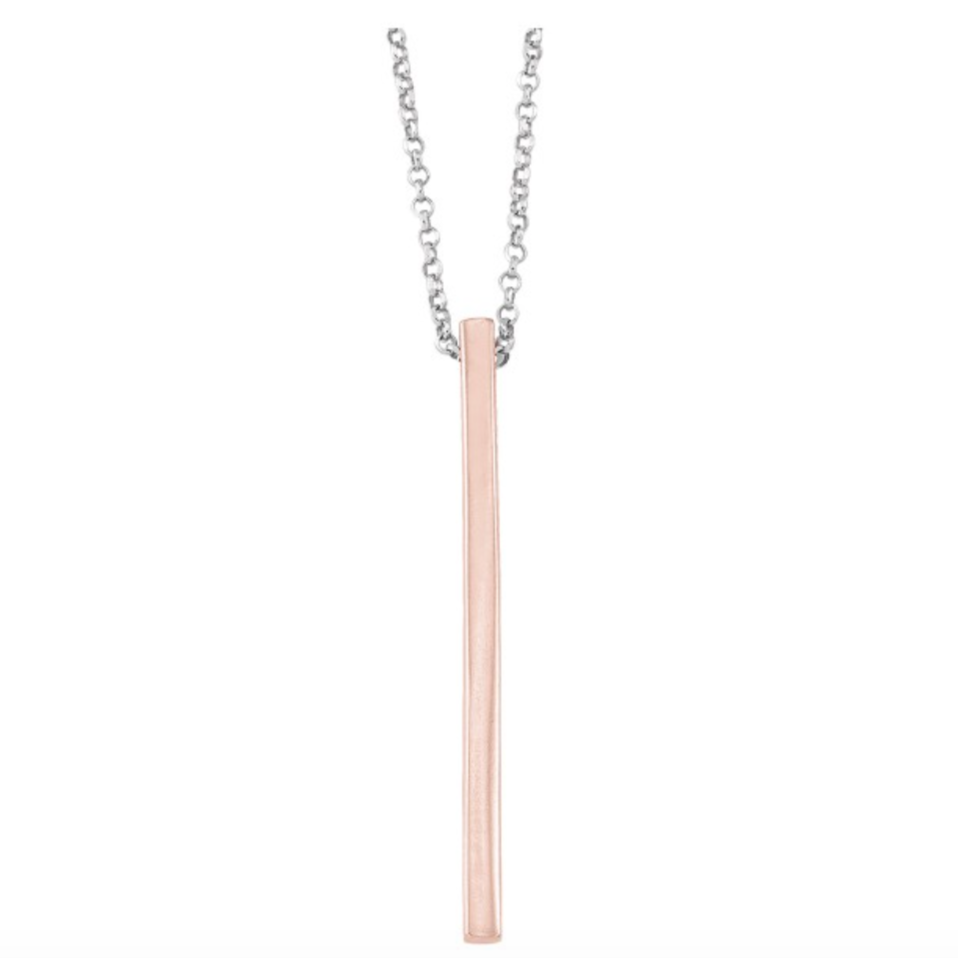 925 Sterling Silver Rose Coloured Drop Bar Necklace