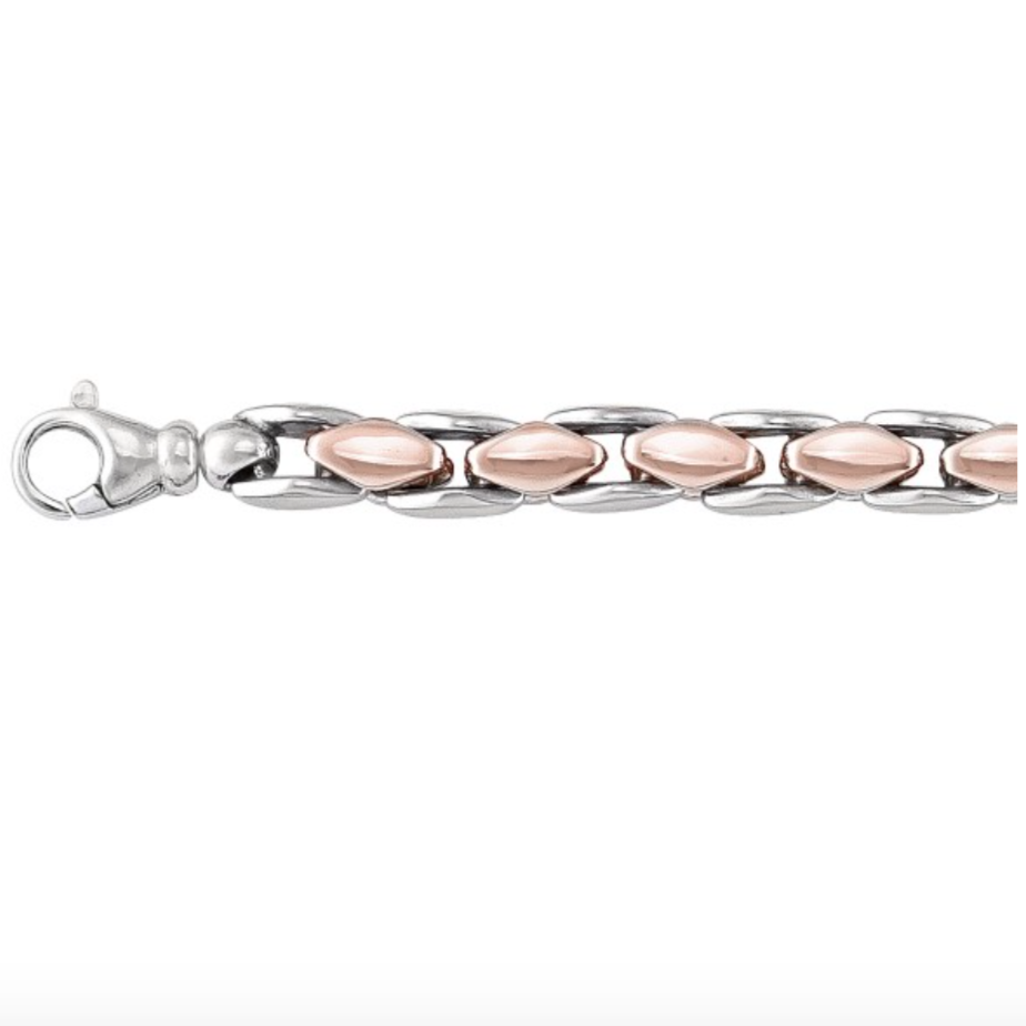 Italian 925 Sterling Silver and Rose Coloured Fancy Link Necklace