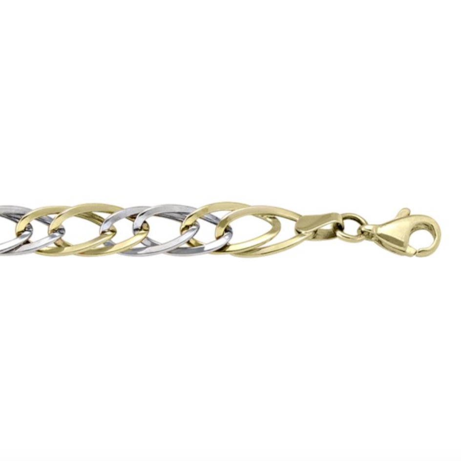 Ladies 10K Two Tone Gold Fancy Double Link Bracelet