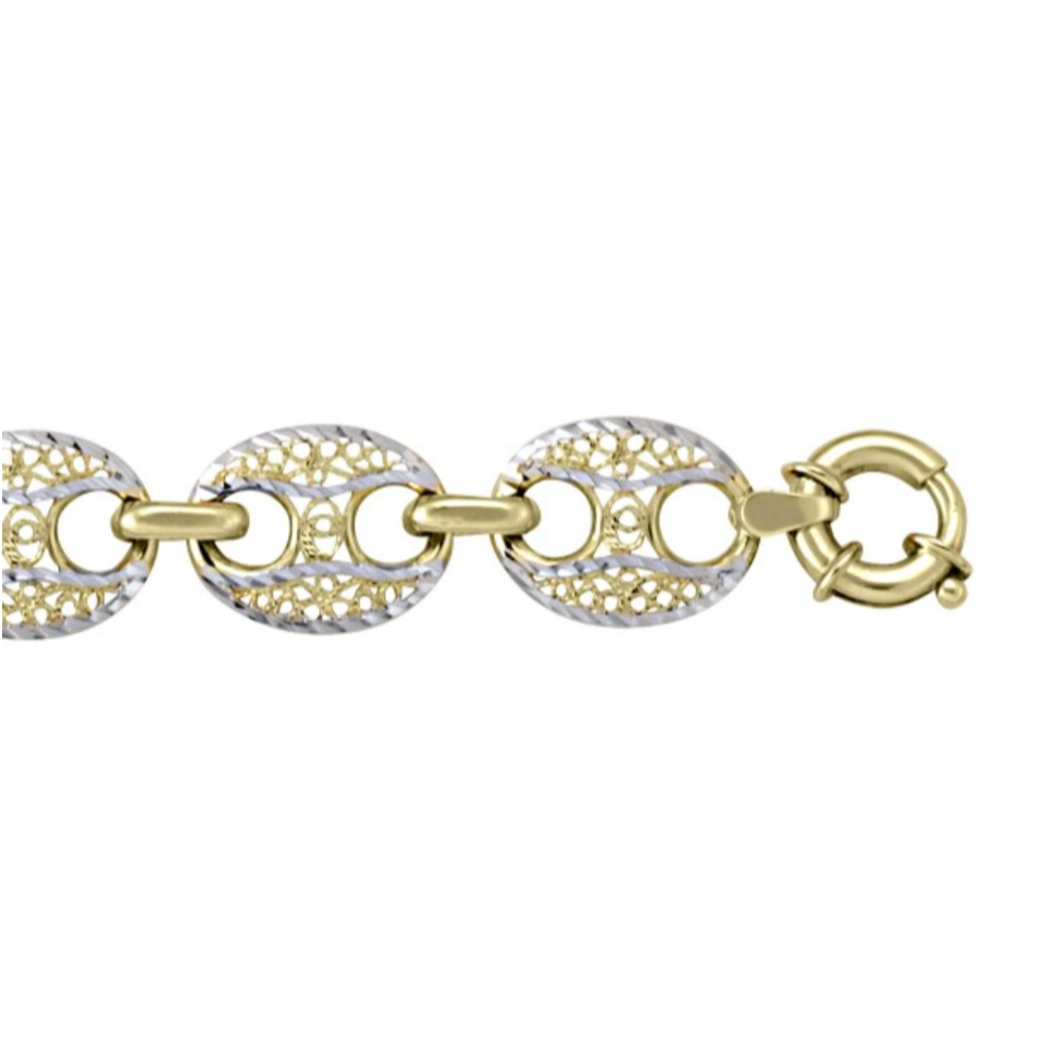 Ladies 10K Two Tone Gold Fancy Puffed Link Bracelet