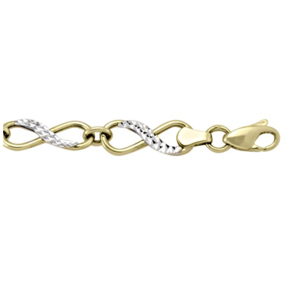 Ladies 10K Two Tone Diamond Cut Infinity Link Bracelet