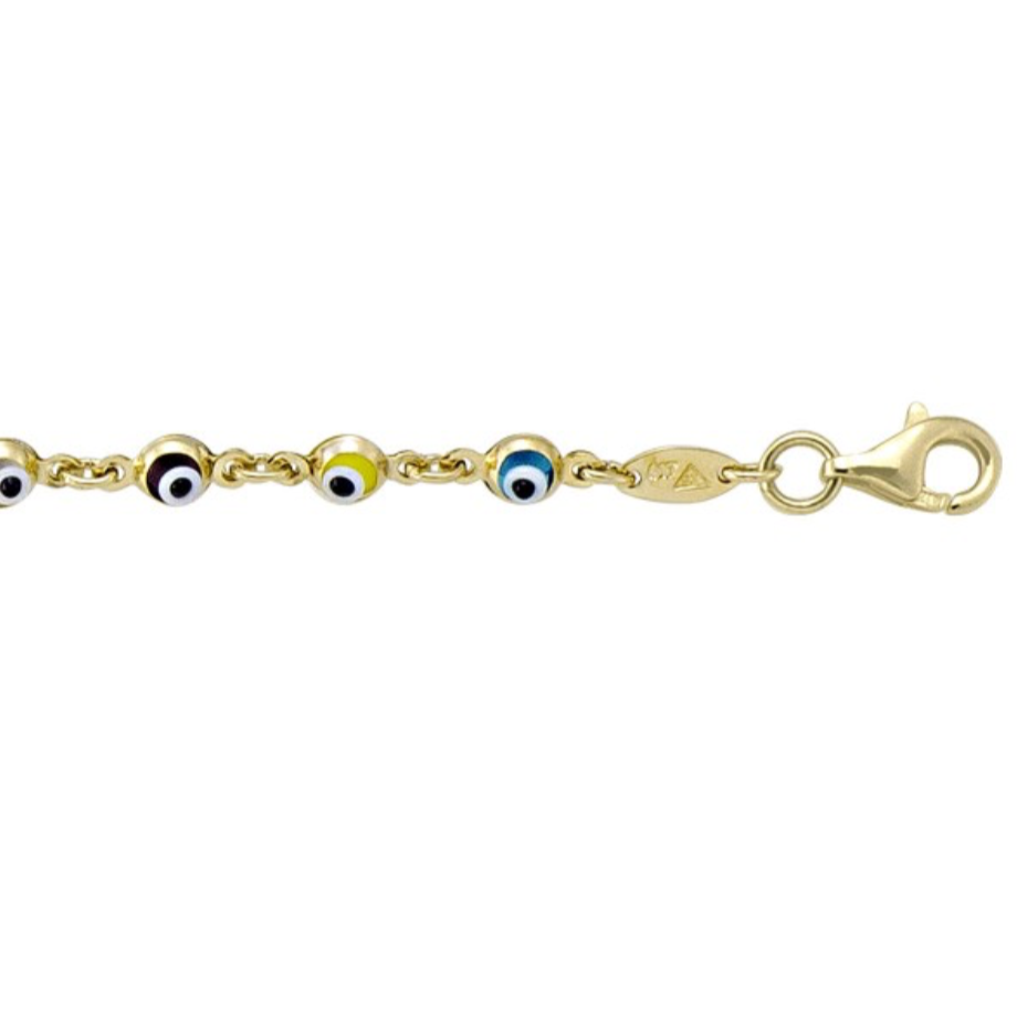 Ladies 10K Gold Evil Eye Link Bracelet