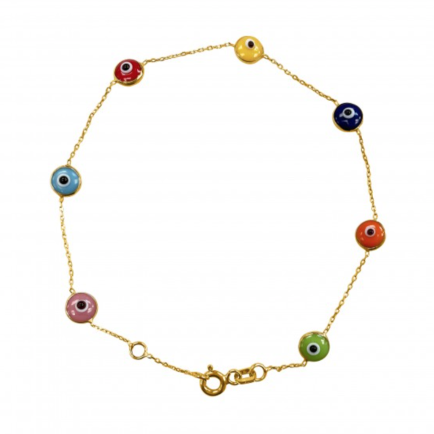 Ladies 10K Gold Multicolour Evil Eye Bracelet