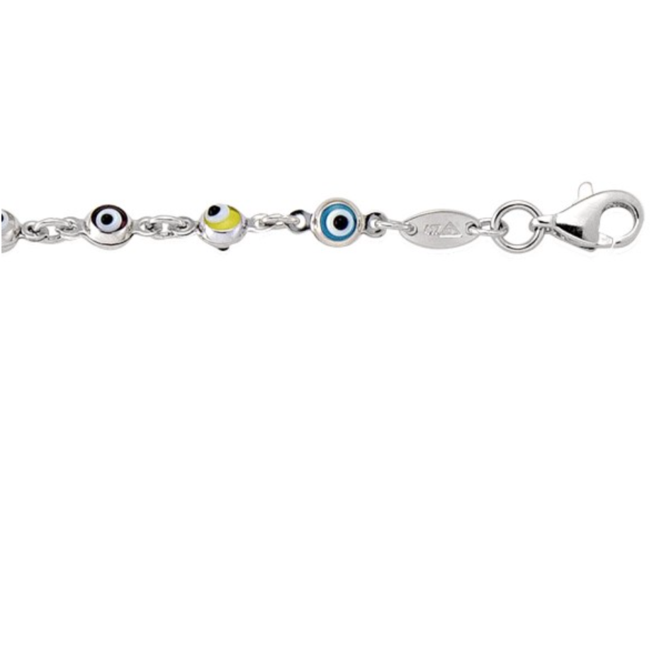 Ladies 10K White Gold Evil Eye Link Bracelet