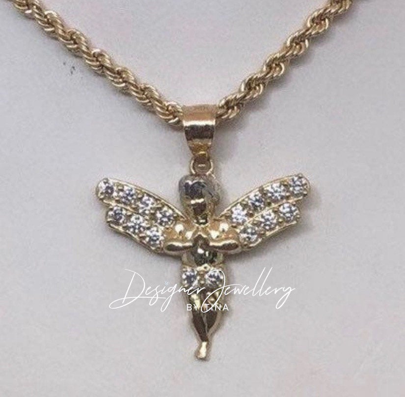 10K Gold Angel Pendant Necklace