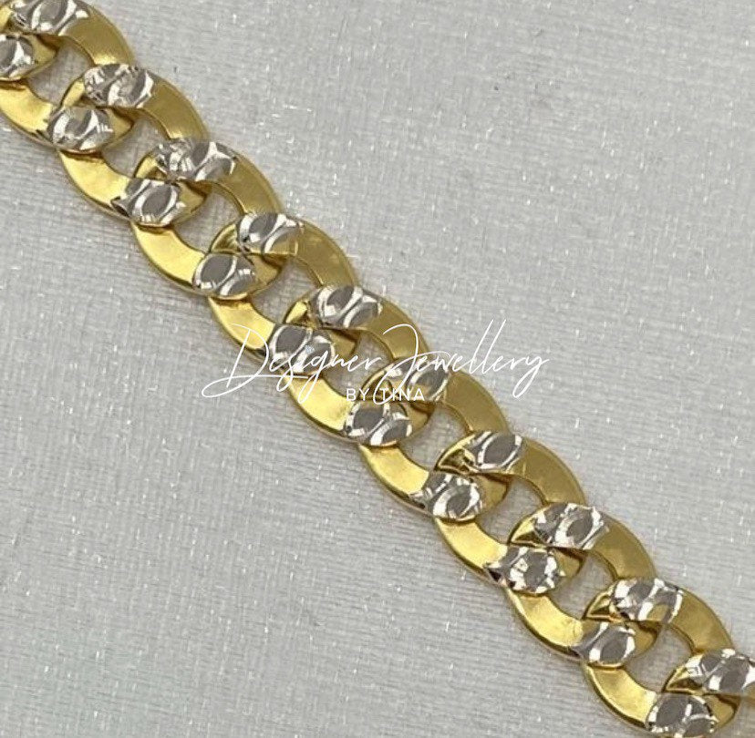 10K Gold Two Tone Pavé Curb Link Chain