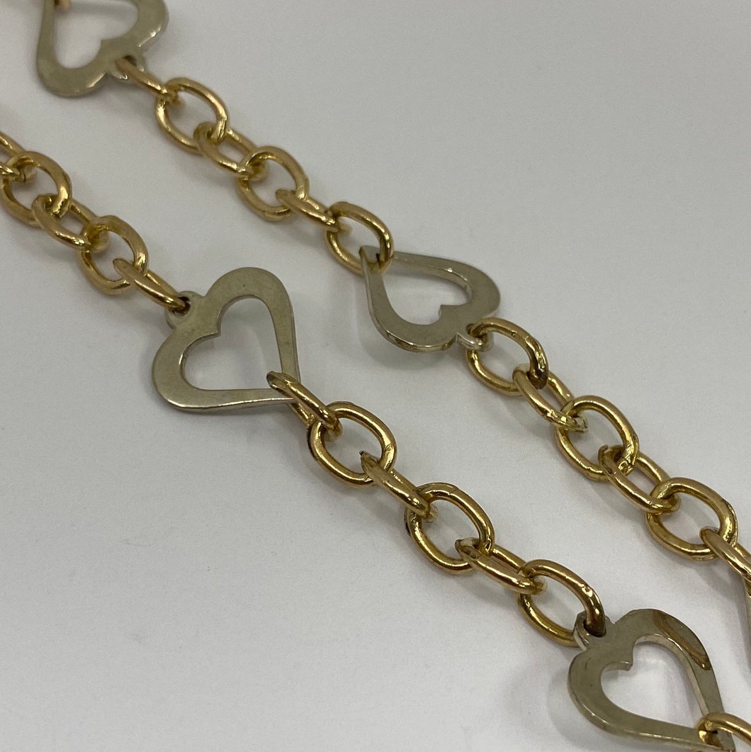 SOLID 10K Gold Fancy Heart Link Chain