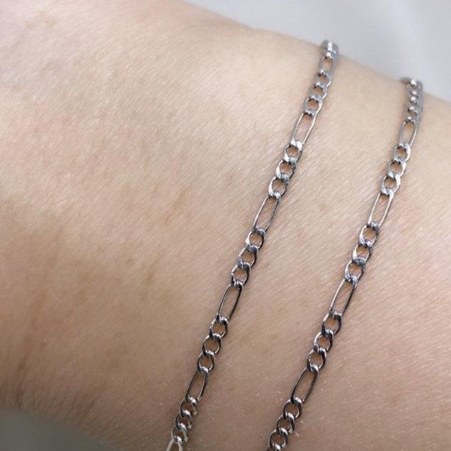 Thin 10K White Gold 2mm Figaro Chain