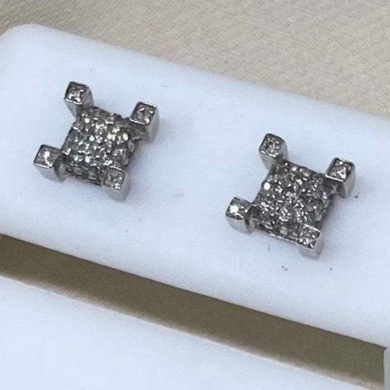 10K White Gold Screw Back Diamond Stud Earrings