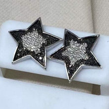 Load image into Gallery viewer, 10K White Gold Star Shaped Studs with White &amp; Black Diamonds
