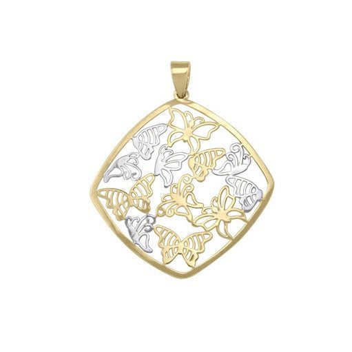 10K Gold Two Tone Butterfly Pendant