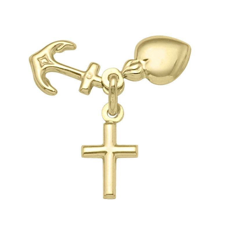 10K/14K/18K Gold Puffed Hope, Faith, Charity Pendant (Medium sized)