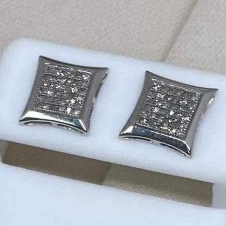 10K White Gold Screw Back Diamond Stud Earrings