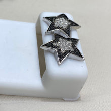 Load image into Gallery viewer, 10K White Gold Star Shaped Studs with White &amp; Black Diamonds
