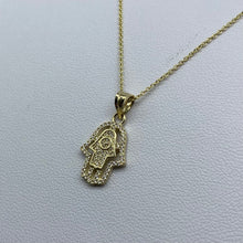 Load image into Gallery viewer, 10K Gold Micro Cubic Zirconia Hamsa Necklace
