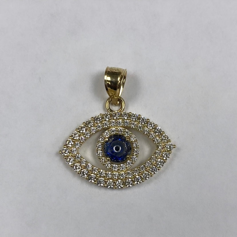 10K Gold Dark Blue Eyed Evil Eye Pendant