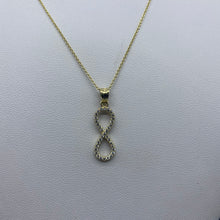 Load image into Gallery viewer, Small 10K Gold Cubic Zirconia Infinity Necklace
