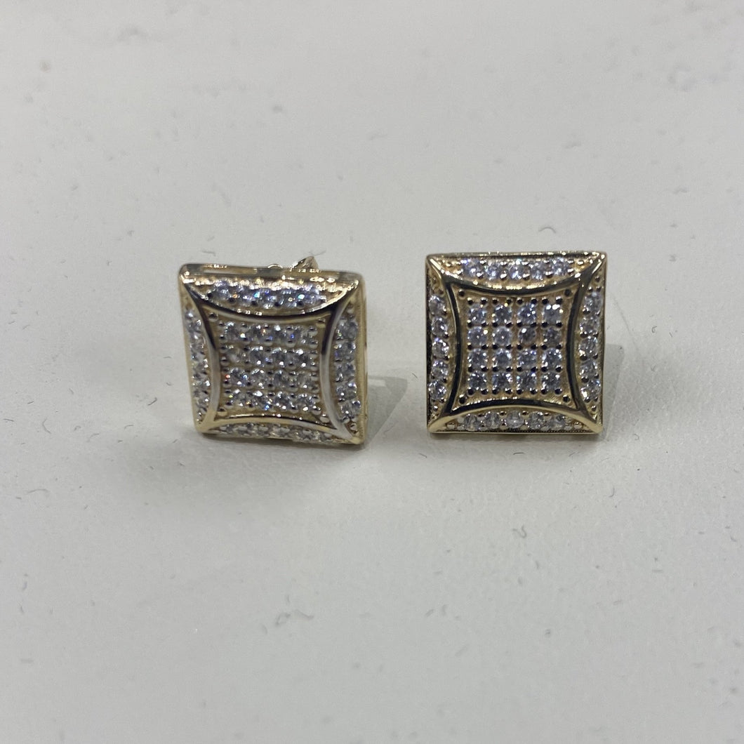 Mens 10K CZ Square Stud Earrings