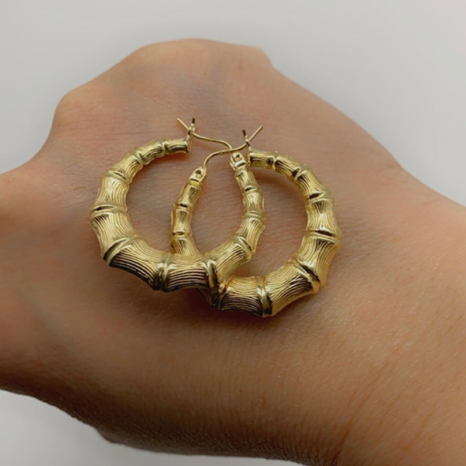 Small 10K Gold Classic Bamboo Hoop Earrings