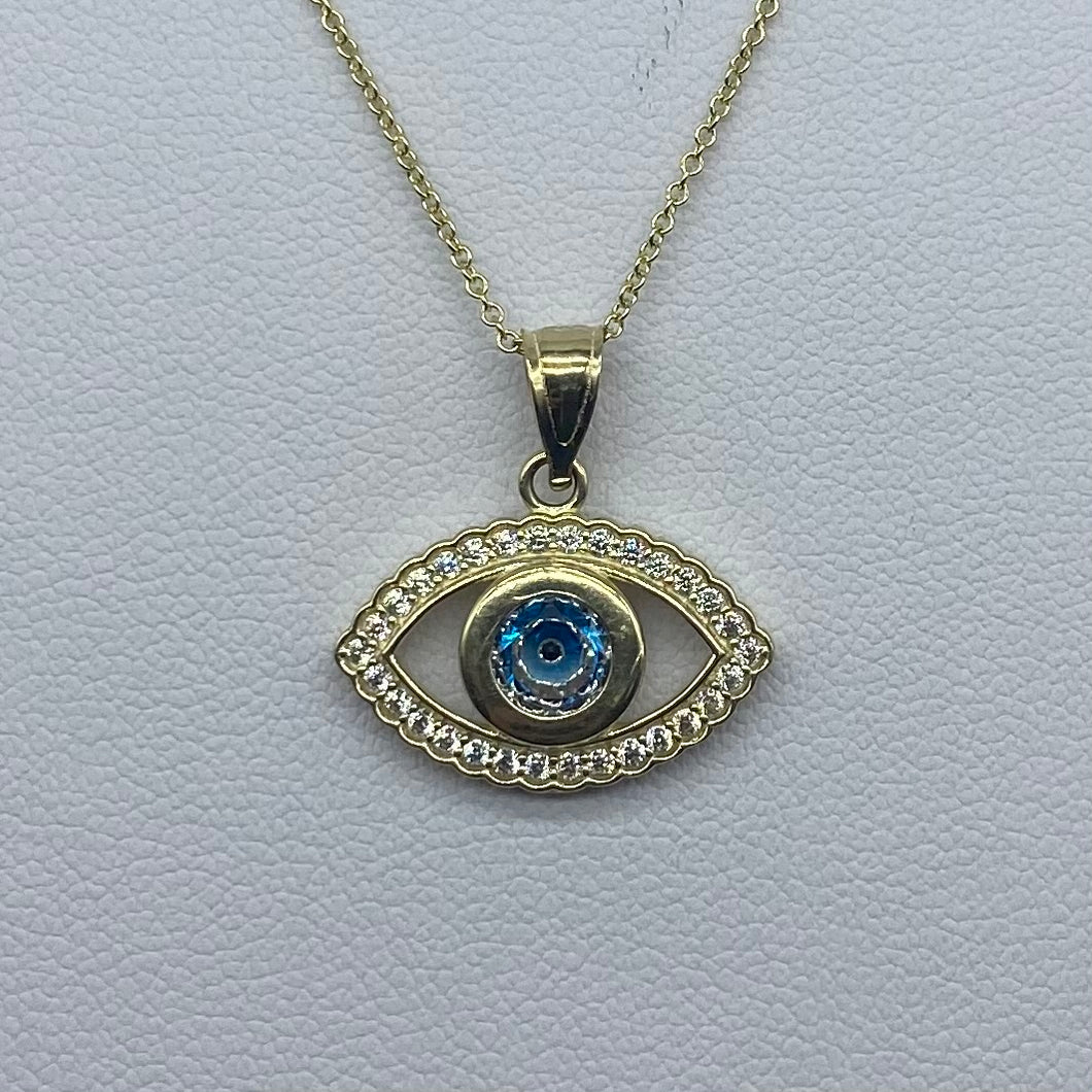 10K Gold Cubic Zirconia Evil Eye Necklace