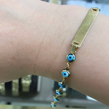 Load image into Gallery viewer, 10K Gold Personalized Evil Eye ID Bracelet
