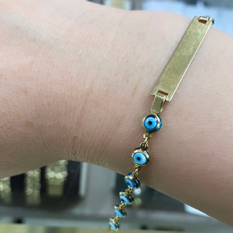 10K Gold Personalized Evil Eye ID Bracelet