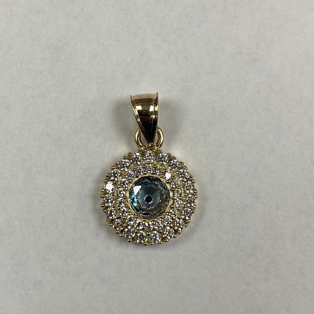 10K Gold Aqua Blue Evil Eye Pendant