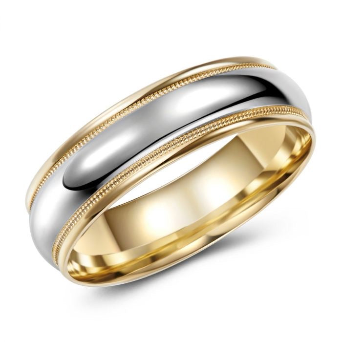 10K White and Yellow Gold High Polish Milled Edge Wedding Band