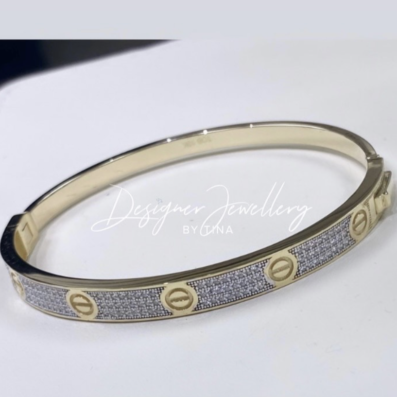 10K Gold Cubic Zirconia Designer Inspired Bangle