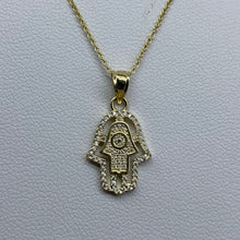 Load image into Gallery viewer, 10K Gold Micro Cubic Zirconia Hamsa Necklace
