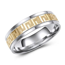 Load image into Gallery viewer, 10K White and Yellow Gold Greek Key Wedding Band
