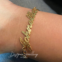 Load image into Gallery viewer, Two Tone Diamond Cut Cursive Font Personalized Name Bracelet with miami cuban link
