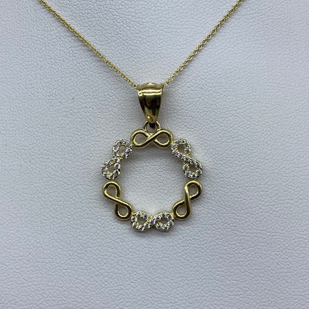 10K Gold Cubic Zirconia Circular Infinity Necklace