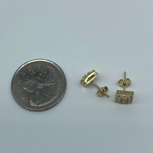 Load image into Gallery viewer, Small 10K Gold Square Claw Set Cubic Zirconia Studs
