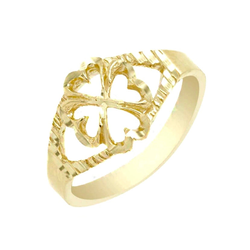 Baby 10K Gold Diamond Cut Four Leaf Cover Ring