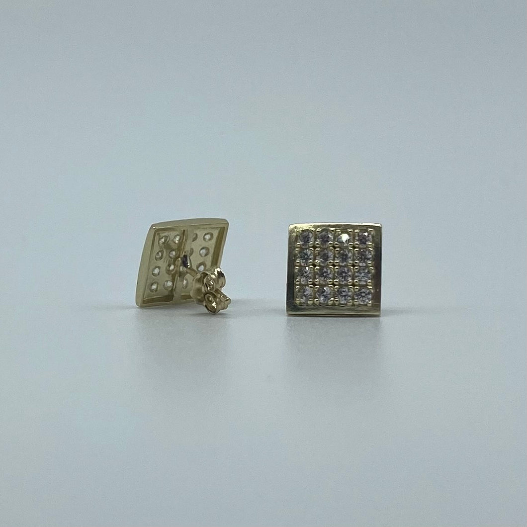 Large 10K Gold Square Micro Set Cubic Zirconia Studs