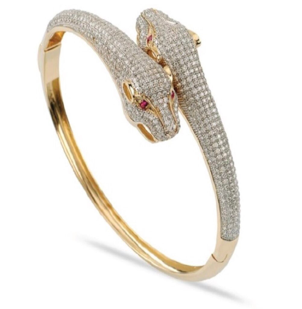 10K Gold CZ and Ruby Jaguar Bangle