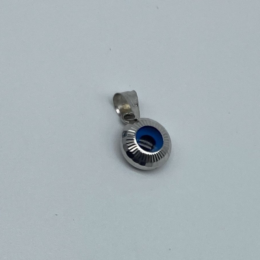 10K White Gold Blue Eyed Evil Eye Pendant