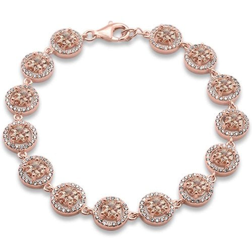 Ladies Sterling Silver Round Halo Morganite Bracelet