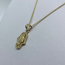 Load image into Gallery viewer, 10K Gold Micro Cubic Zirconia Hamsa Necklace
