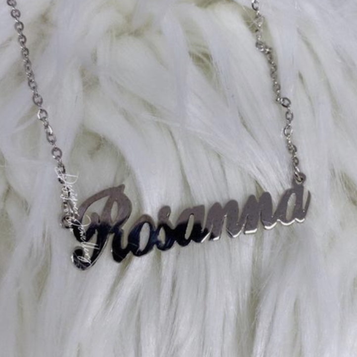 High Polish Cursive Font Personalized Name Necklace with Rolo Chain