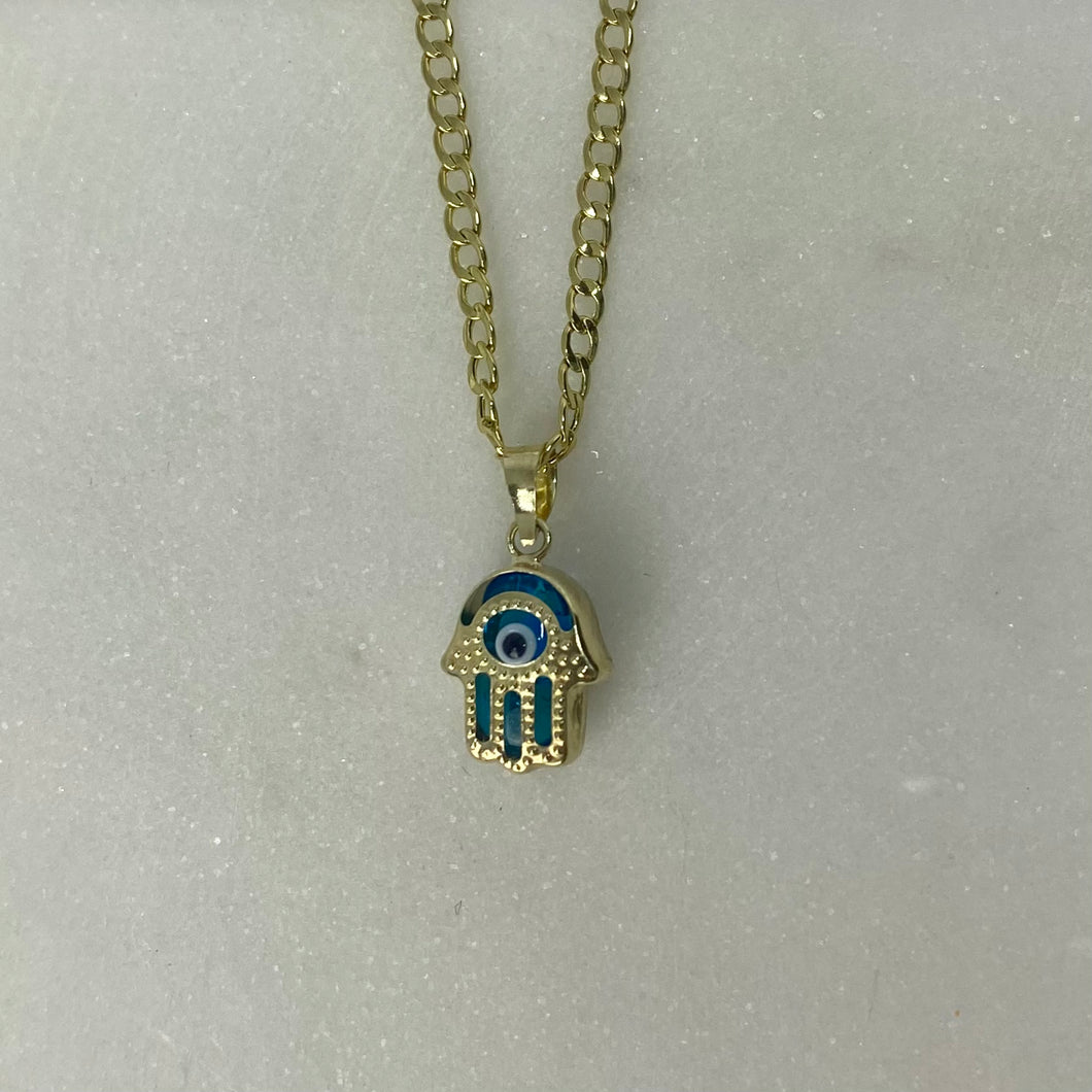 10K Gold Blue Hamsa Evil Eye Charm/Bracelet/Necklace