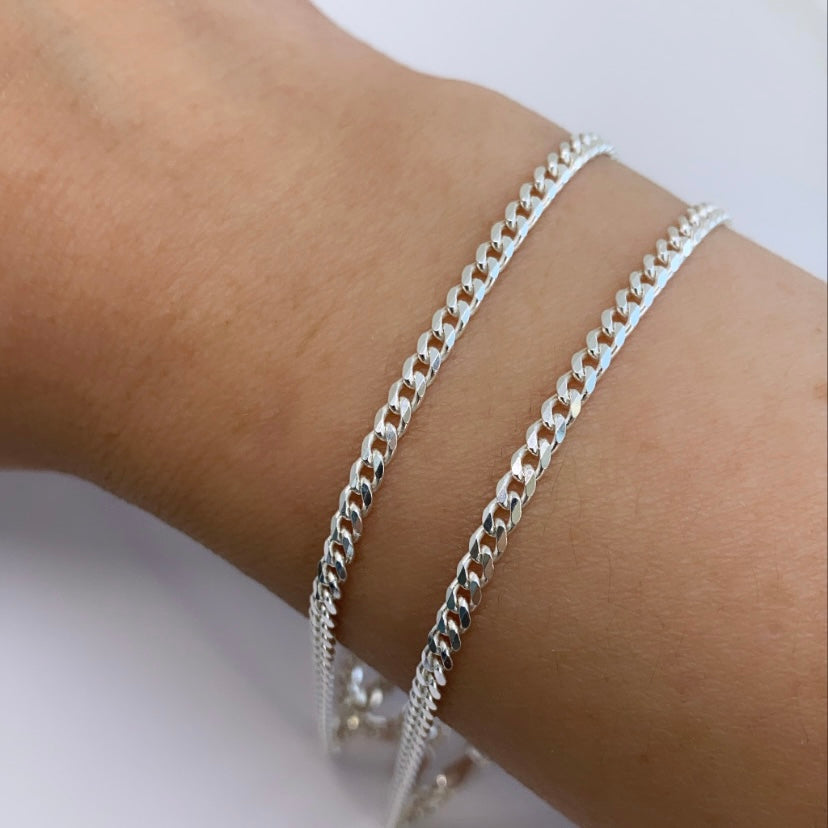 925 Sterling Silver 2.8 mm Curb Link Bracelet/Chain