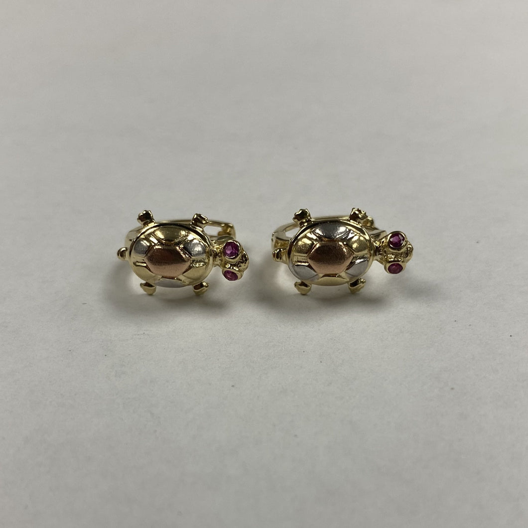 14K Yellow Gold Turtle Huggie Earrings