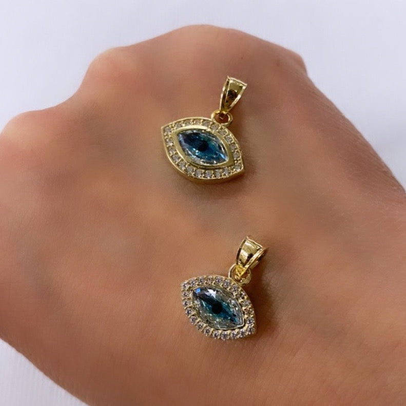 10k Gold Aqua Evil Eye Pendant