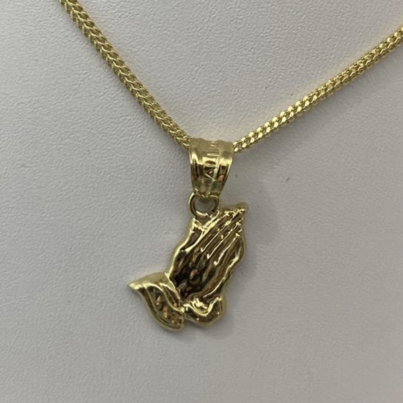 10K Gold Micro Praying Hands Chain Set