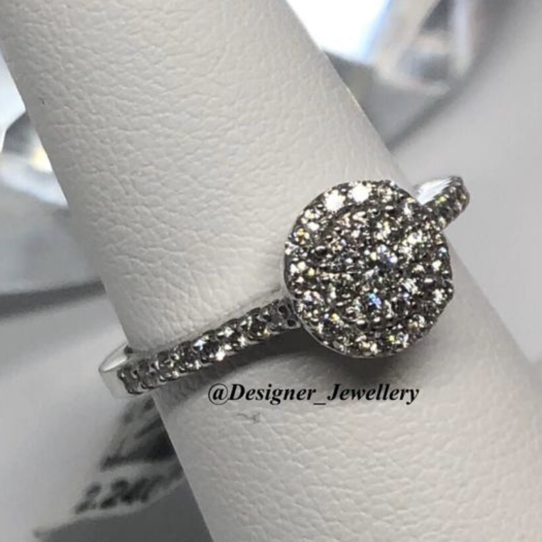 14K White Gold Diamond Cluster Halo Engagement Ring