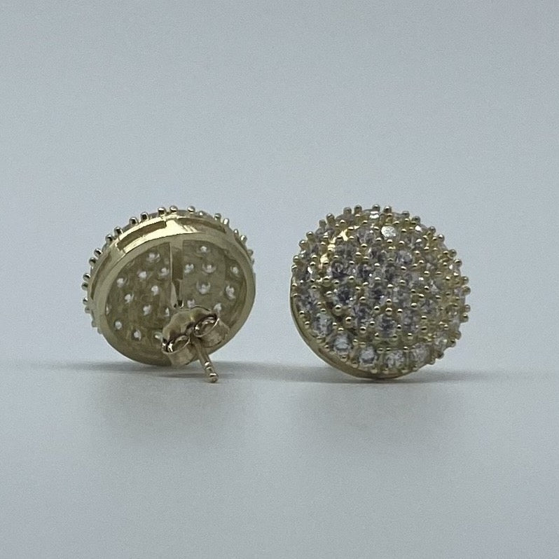 Large 10K Gold Domed Micro Set Cubic Zirconia Stud Earrings