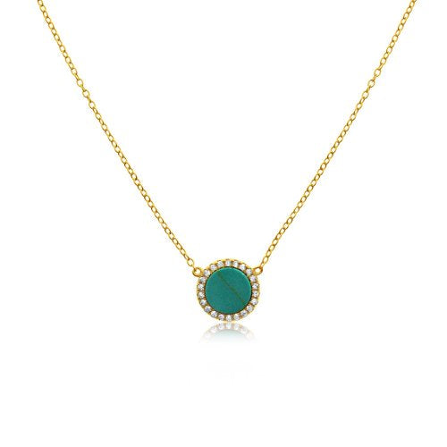 Gold Plated 925 Sterling Silver Halo Turquoise Necklace