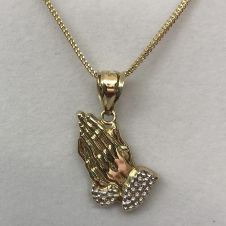 10K Gold Praying Hands Necklace